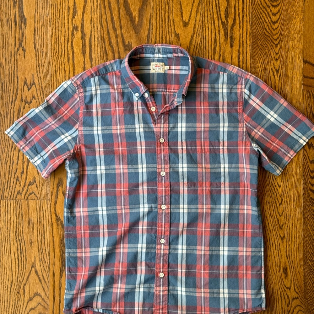 Faherty Men's Plaid Shirt - Red and Blue